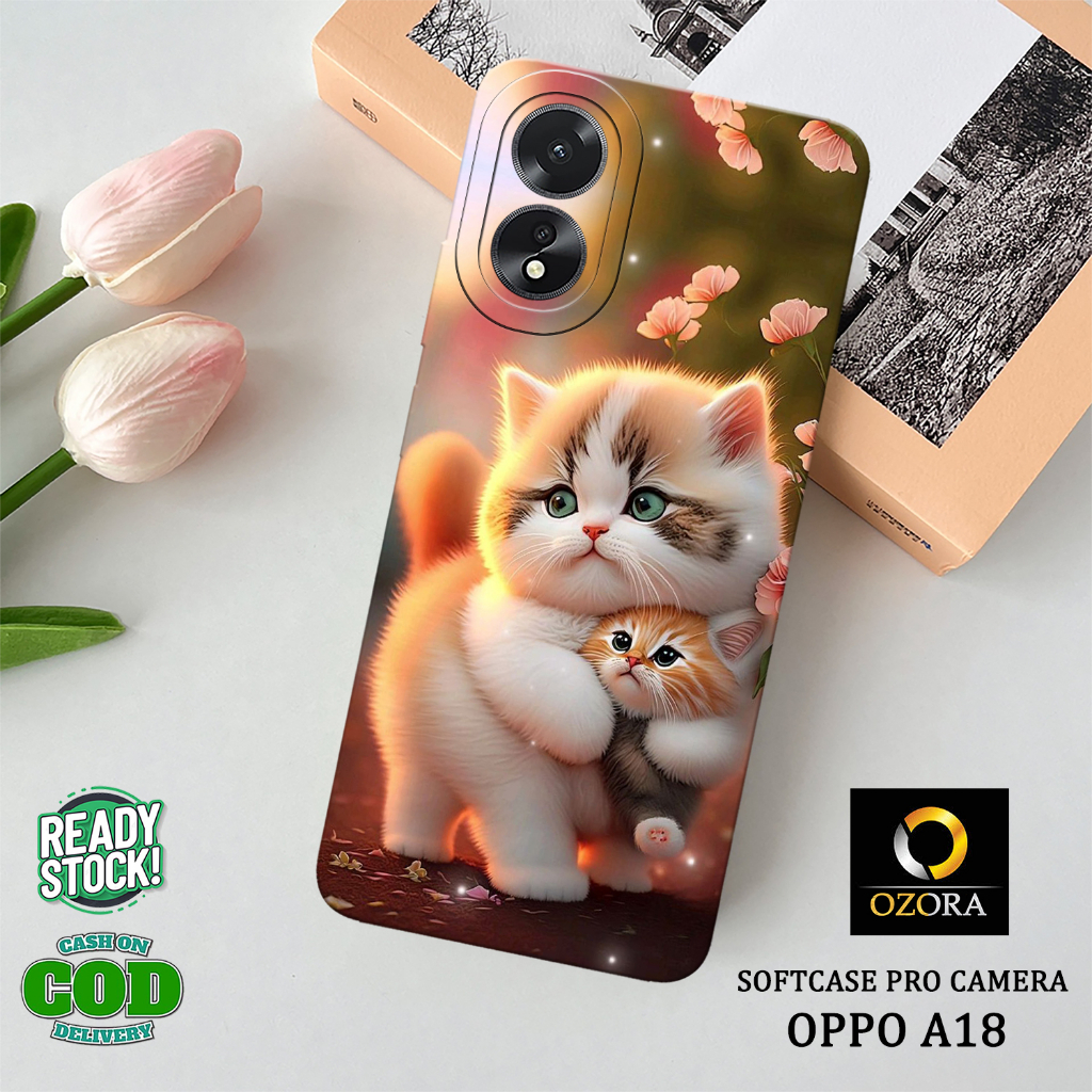Ozora - ล่าสุด OPPO A18 Hp Softcase - Cat Fashion Case - OPPO A18 2023 Case - OPPO A18 Hp Case - Hp Case - Hp ซิลิโคน - Hp Cover - Cute Case - Hardcase - อุปกรณ์เสริมโทรศัพท์มือถือ - Softcase กล้อง Pro