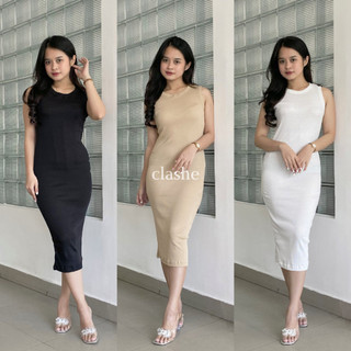 Orla Dress Rib Gaun Wanita Korean Style Terbaru Kekinian Ootd by Clashe