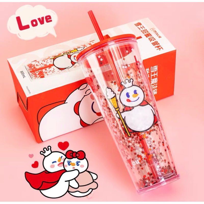 MERAH Mixue ขวดแก้วลูกปัดสีแดง 2 ชั้น 800ML สินค้า Mixue Original อย่างเป็นทางการ