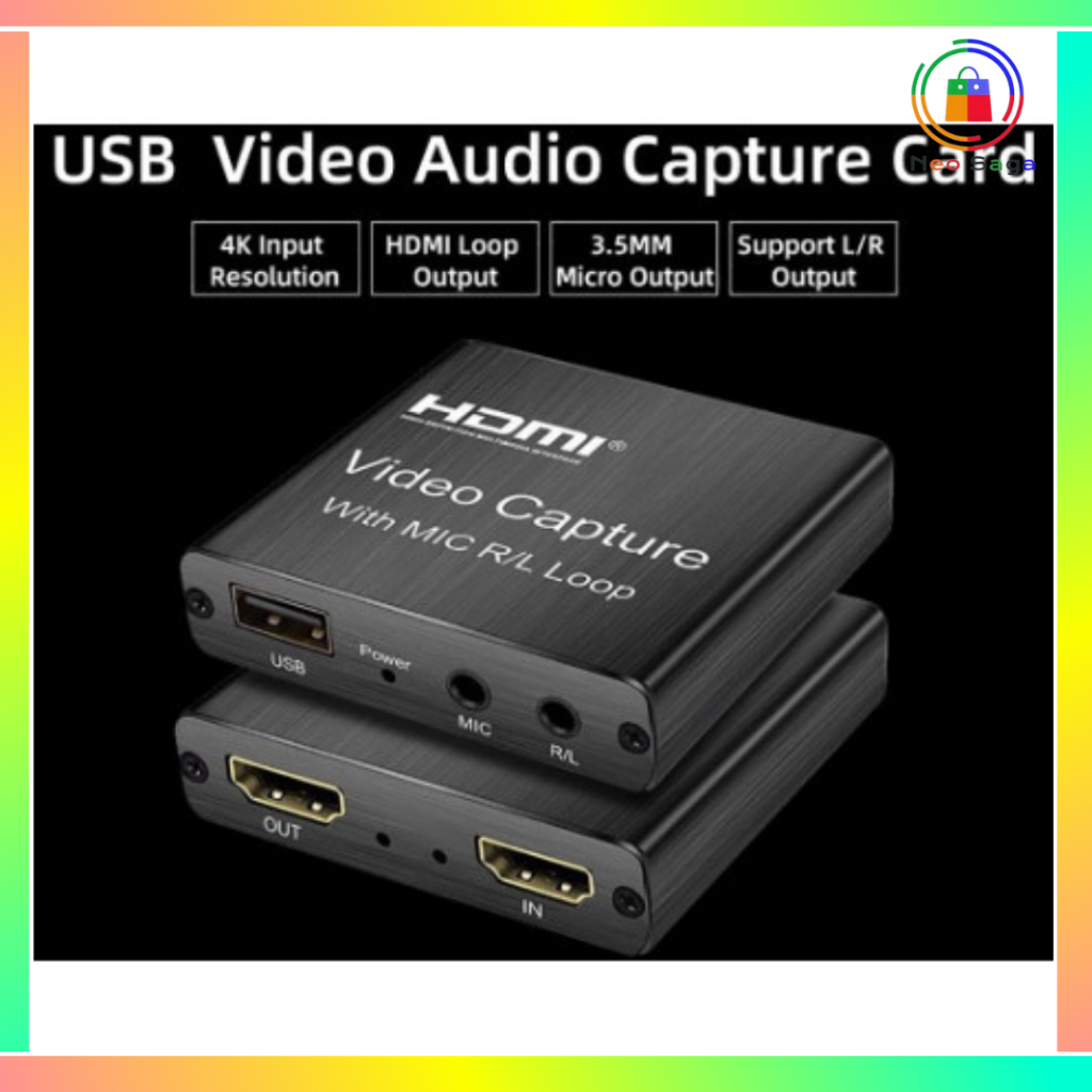 การ์ดจับภาพวิดีโอพร้อมไมโครโฟน R/L Loop 4K 1080p 60fps