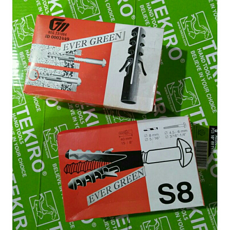 MATA S-8 Screw House (1 กล่อง: 100 ชิ้น) ยาว 4 ซม. (10 ชิ้น) ดอกสว่านผนัง/คอนกรีต (GN) วัสดุพลาสติกพ