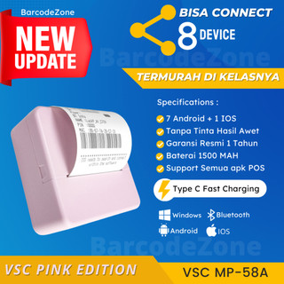 MINI THERMAL PRINTER BLUETOOTH VSC MP-58A RPP02N 58MM SUPPORT MOKAPOS PRINTER KASIR SUPPORT SEMUA APPS