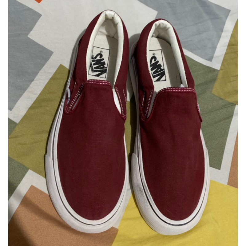 Merah Red Vans off the wall slip on รองเท้า