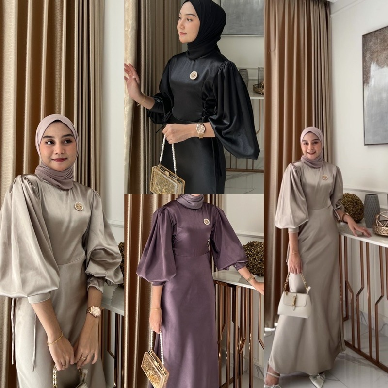 ขายดี!! ชุดเชิญ GAMIS BRIDESMAID LEBARAN PREMIUM MAXY MATERIAL SILK SATIN Luxury Contemporary DRESS 
