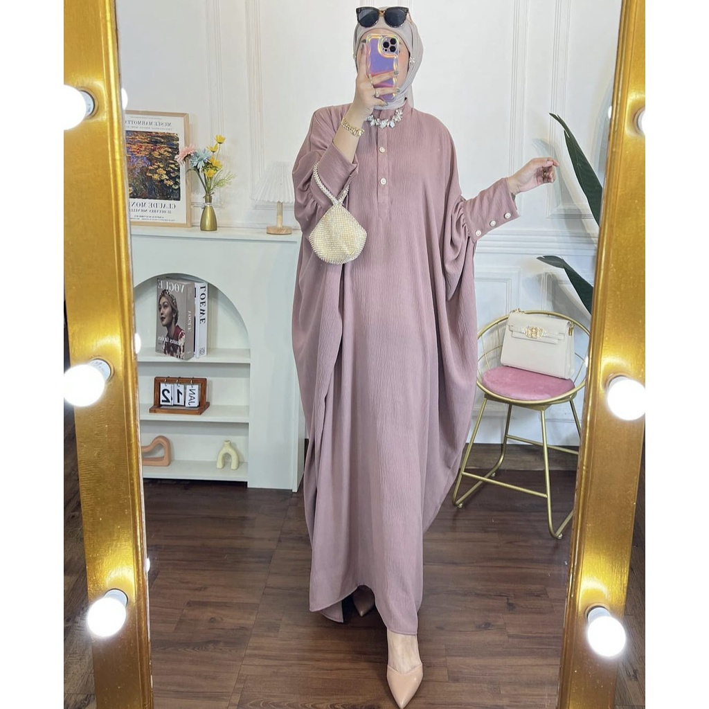 NILAM GAMIS DRESS KAFTAN WOMENS TOP ABAYA CRINKLE AIRFLOW PREMIUM (KJI) Grossirahijabsolo