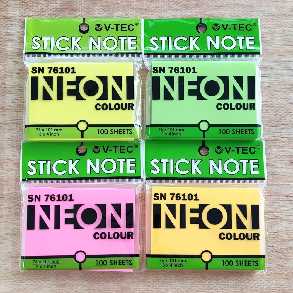 V-TEC Sticky Notes สีนีออน / สี Memo SN-76101 / 76 x 101mm 100 แผ่น