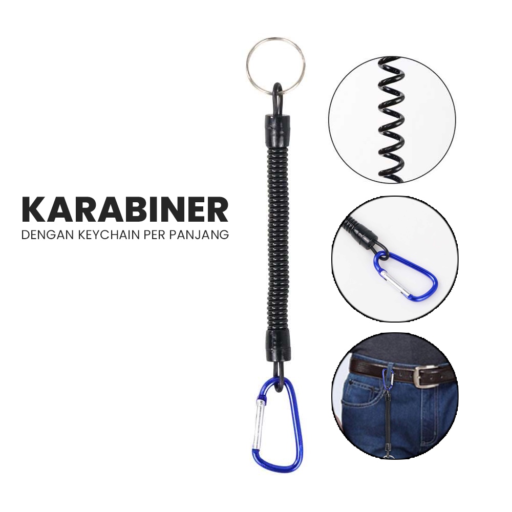 GANTUNGAN Carabiner พร้อมพวงกุญแจสปริงยาว Carabiner สแตนเลสฤดูใบไม้ผลิ mini Carabiner พวงกุญแจ Tumbl