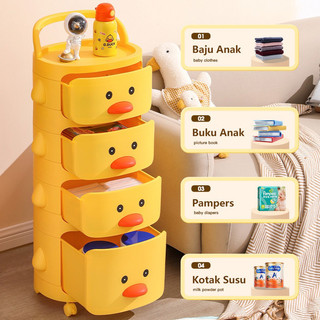 PREMIUM LEMARI SUSUN TINGKAT BEBEK DUCK KUNING BIRU PINK RAK MAINAN SUSU BAYI BUKU BOOKSHELF DRAWER RODA DORONG 2 3 4 STORAGE LACI
