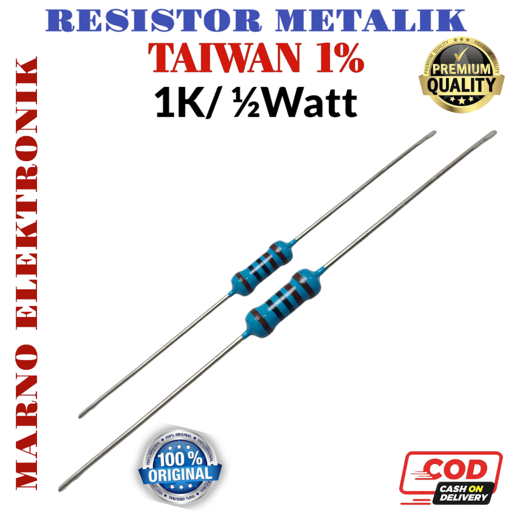 RESISTOR 1/2 0.5 WATT METAL TIWAN 1% 5x 1K 1K2 1K5 1K8 2K2 2K7 3K3 3K9 4K7 5K6 6K8 8K2