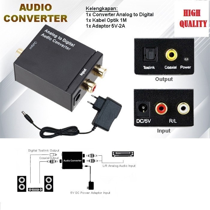 ตัวแปลงเสียงอะนาล็อก RCA เป็นโคแอกเชียลออปติคอลดิจิตอล