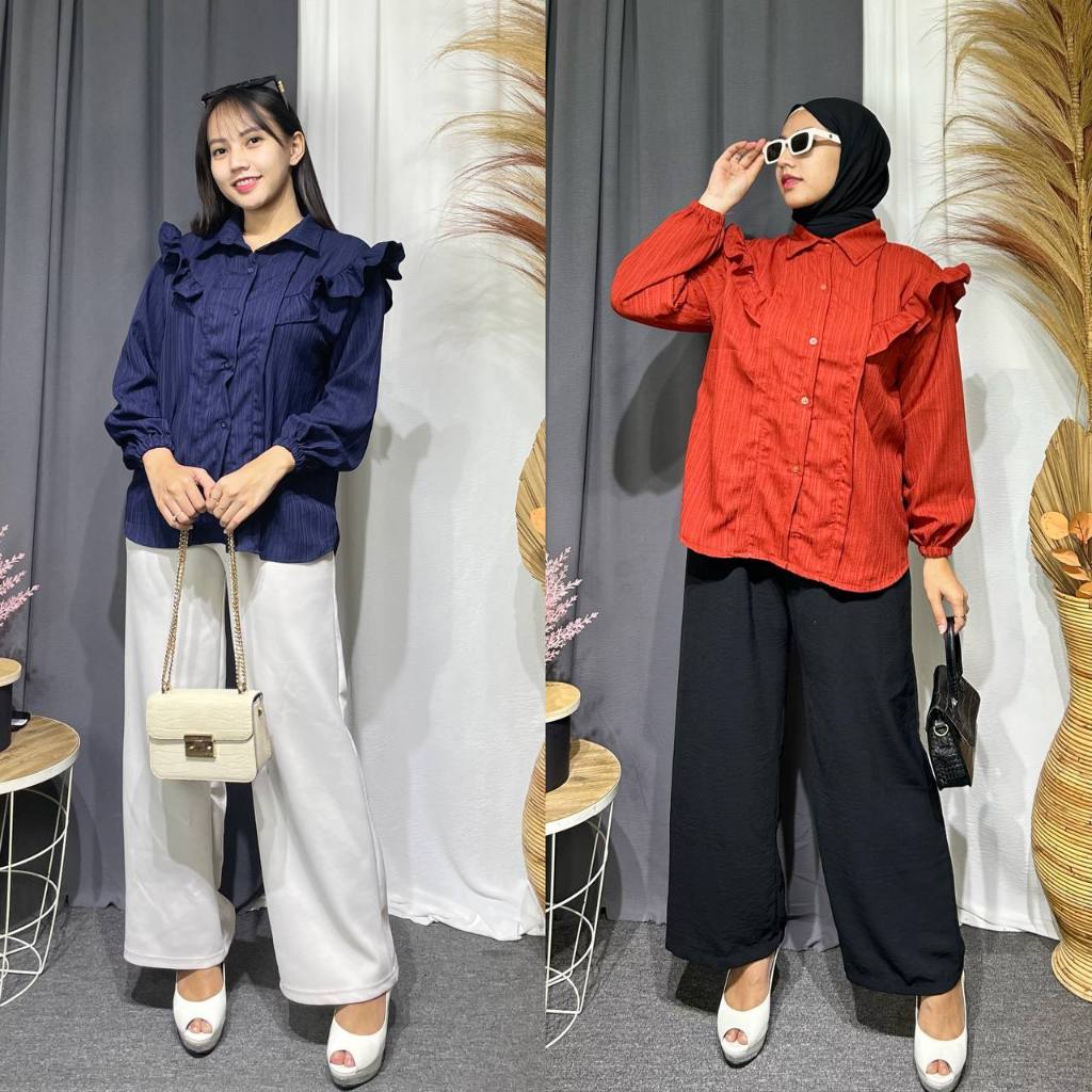 KEMEJA RX FASHION - KOREAN LADY CRUSH RAMPEL RUFFLE BLOUSE TOP / HARRI LADY CRUSH PLAIN RUFFLE SHIRT