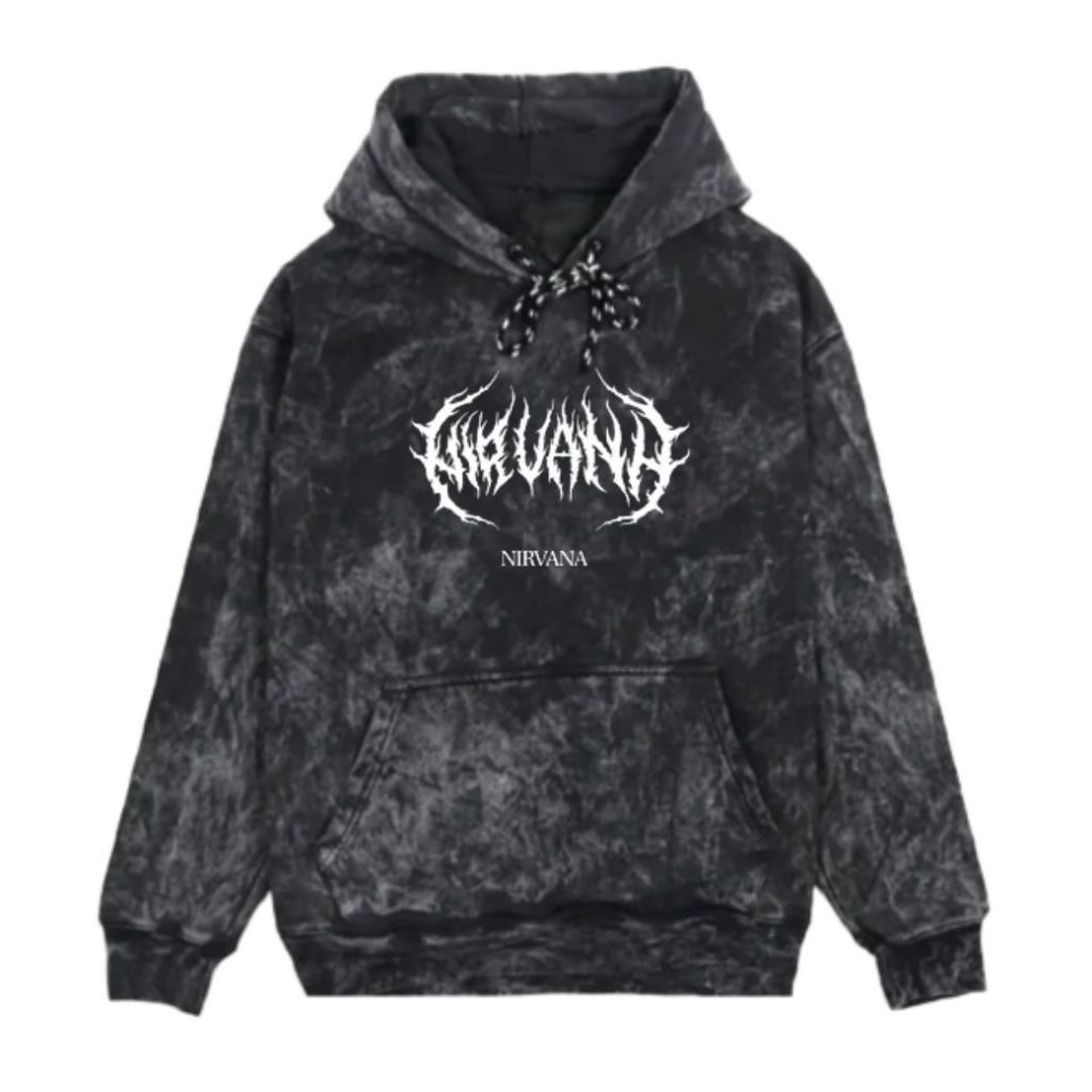 เสื้อกันหนาวมีฮู้ดล้าง Oblong Black Stone ข้อความตัวน้อย Nirvana MLXL.XXL คุณภาพดี