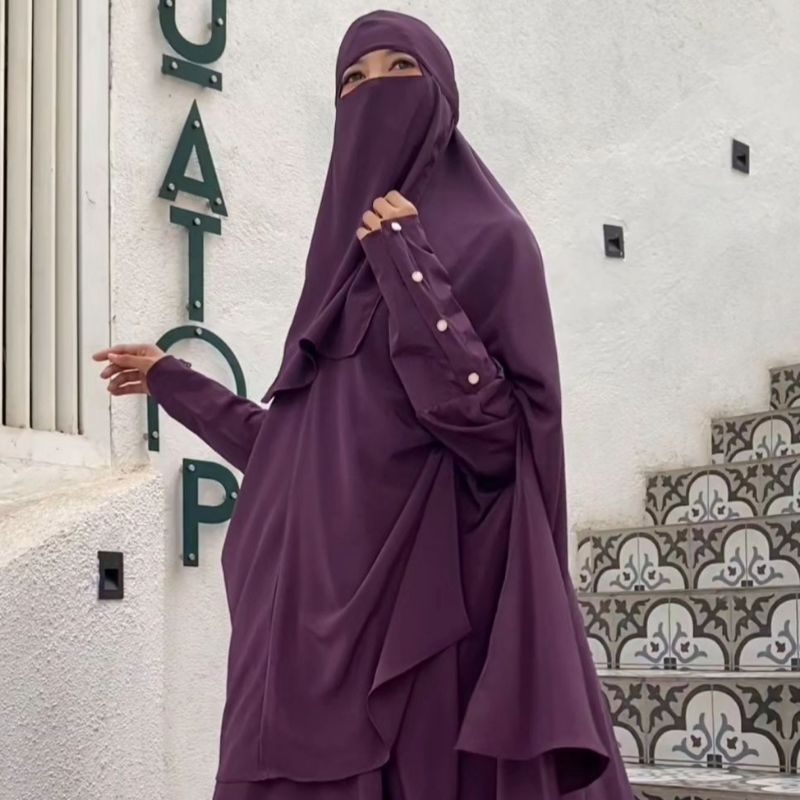 LUX Nafeeza abaya set khimar cadar - วัสดุไหลระดับพรีเมียมสุดหรู (Umsyah_official by.lestari)