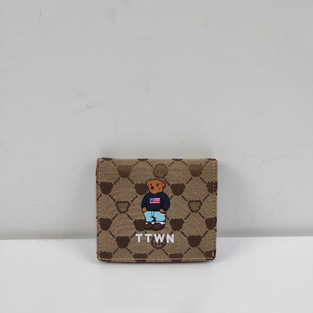 Ttwn Bear Original TT2054 กระเป๋าสตางค์ พับได้ สีน้ําตาล สําหรับผู้หญิง TTWNBEAR