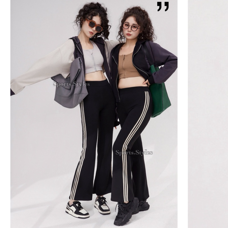 7j Sports.Styles.id กางเกงเลกกิ้งผู้หญิง Jumbo D 2Stripe Cutbray สําหรับเล่นกีฬายิม