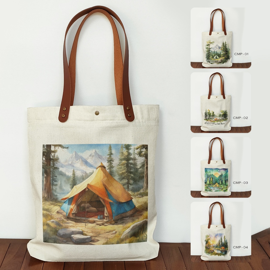 Camping Series Canvas Tote bag Camping Travel ของที่ระลึก bag