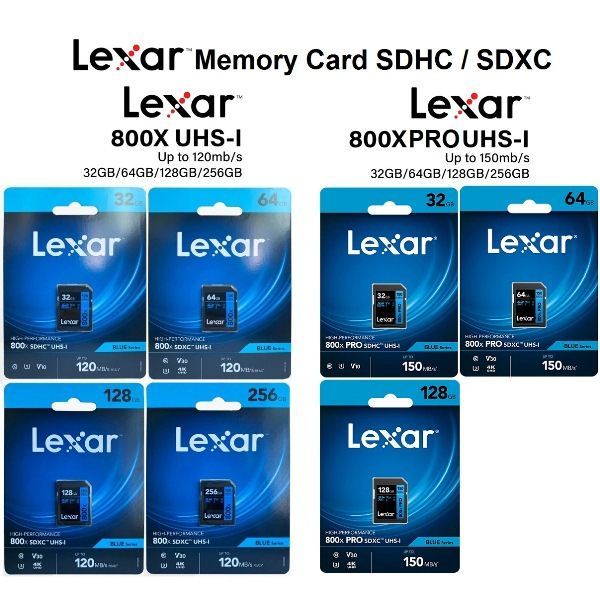 Lexar 800x PRO หน่วยความจํา SDHC SDXC UHS-1 U3 32GB 256GB การ์ดหน่วยความจํา SD Lexar