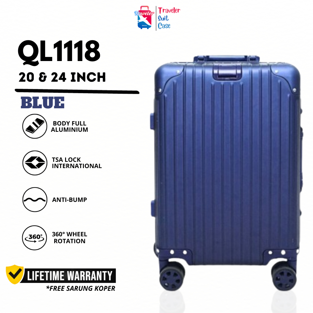 Ql 1118 - Sultan 20 &amp; 24 นิ้ว กระเป๋าเดินทางอลูมิเนียม กันน้ํา 4 ล้อ สีฟ้า