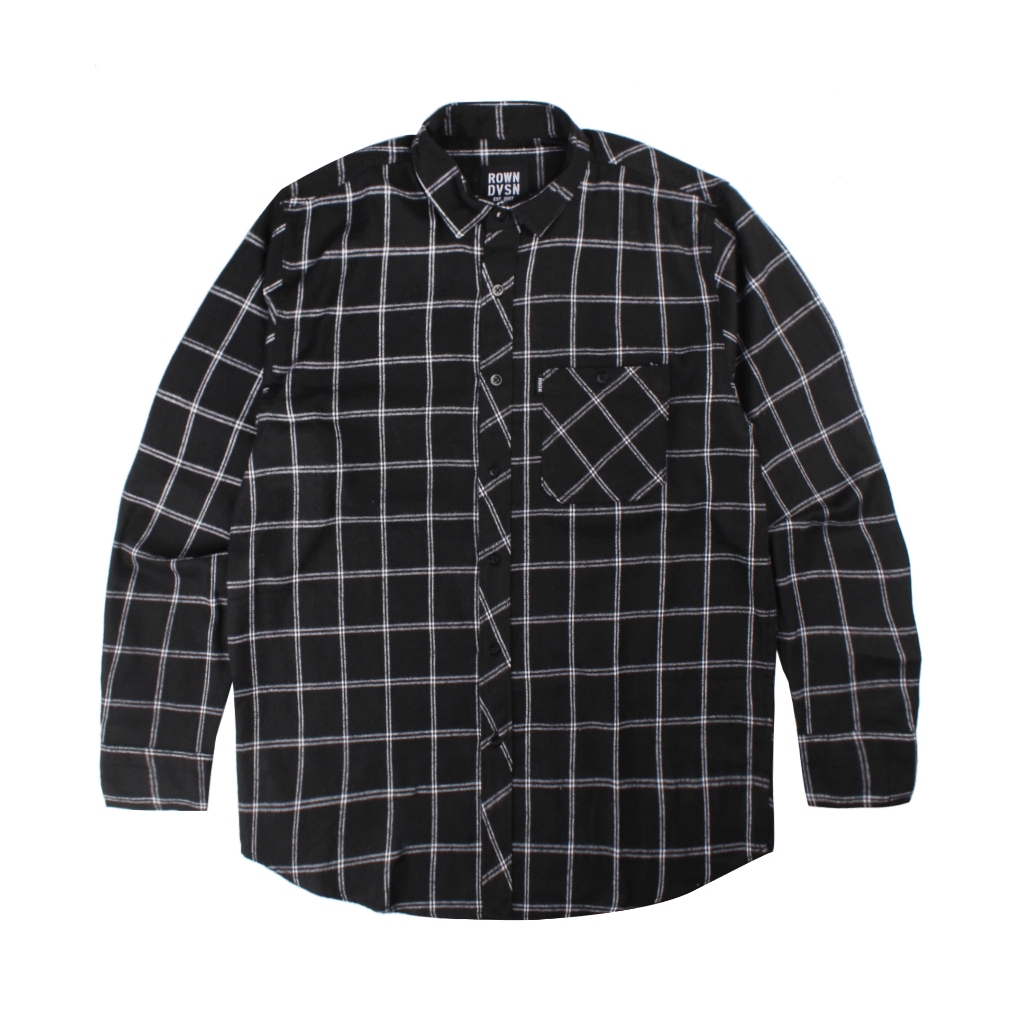 KEMEJA Rown Division Storage Flannel Shirt - Rowndvsn Kandira Black Flannel Shirt