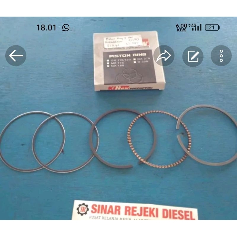 MESIN แหวนลูกสูบฤดูใบไม้ผลิเครื่องยนต์ GX160 GX200 GX 160 GX 200 Oversize 0.75 Kinew