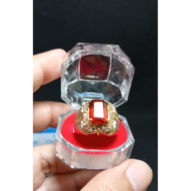 926 SILVER COMBINATION GOLD RING WITH NATURAL HESSONITE GARNET STONE