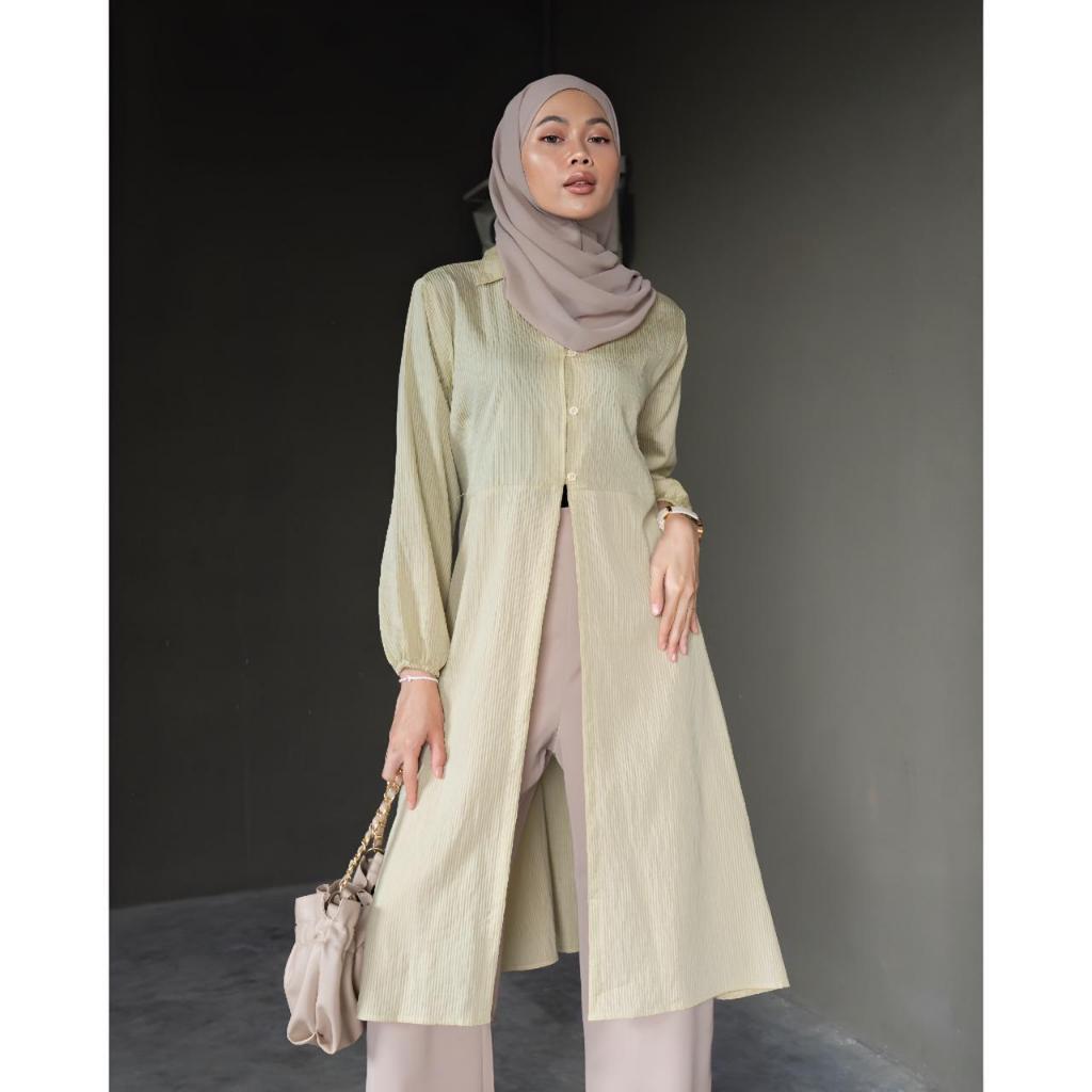 Ayrin Rubber Sleeve Crinkle Outer Tunic