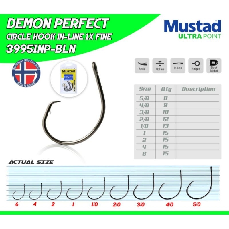 คันเบ็ด MATA Mustad CIRCLE HOOK 39951NP-BLN