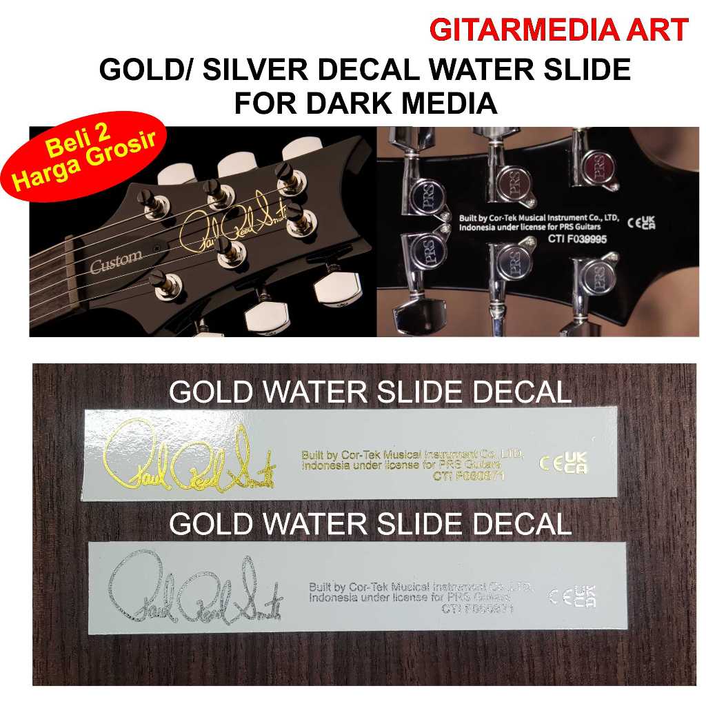 Prs HEADSTOCK โลโก้ PRS GUITAR โลโก้ DECAL โลโก้ WATERSLIDE GOLD SILVER LOGO