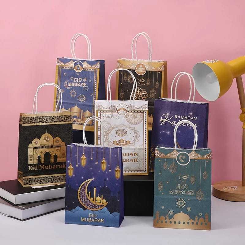 Ramadan kareem eid mubarak Paper Bag / eid al-Fitr Kraft Paper hamppers Bag กระเป๋าของที่ระลึก / กระ
