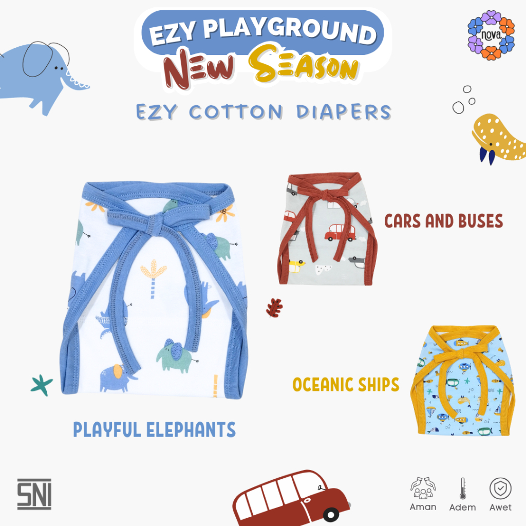 สนามเด็กเล่นผ้าอ้อมผ้าฝ้าย NOVA Ezy New Season - ผ้าอ้อมเด็ก 3 ชิ้น