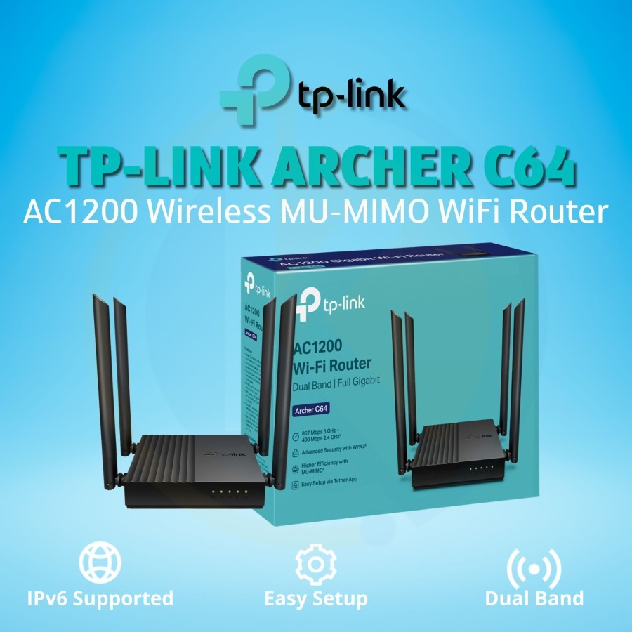 TP-LINK ARCHER C64 AC1200 DUAL BAND WIFI ROUTER