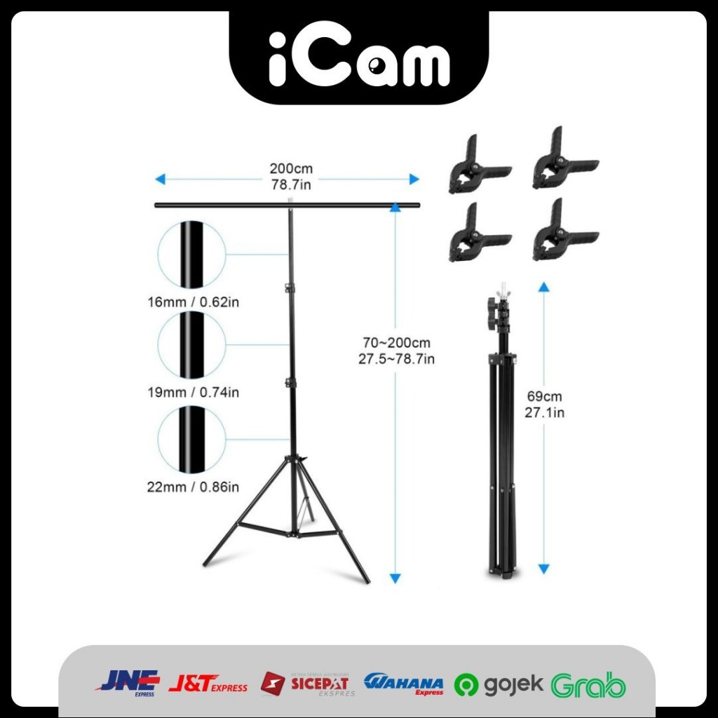 Layar Stand พื้นหลังสตูดิโอถ่ายภาพ T Shape Screen Pole Zoom Greenscreen Legs