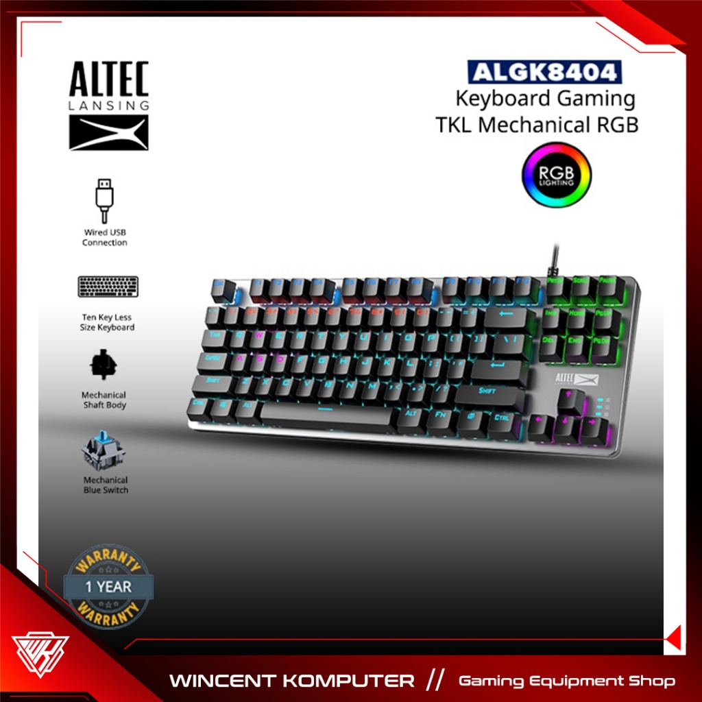 Altec Lansing Gaming Keyboard ALGK-8404 สีเทา | Tkl Real Mechanical Blue Switch | สีรุ ้ ง RGB | การเชื ่ อมต ่ อ USB แบบมีสาย