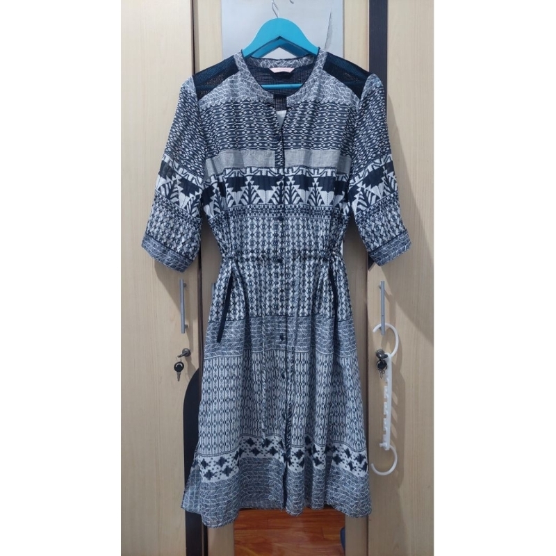 Pl Midi Dress Pattern Print Batik โดย Olivia Hassler ต ้ นฉบับ 100 %