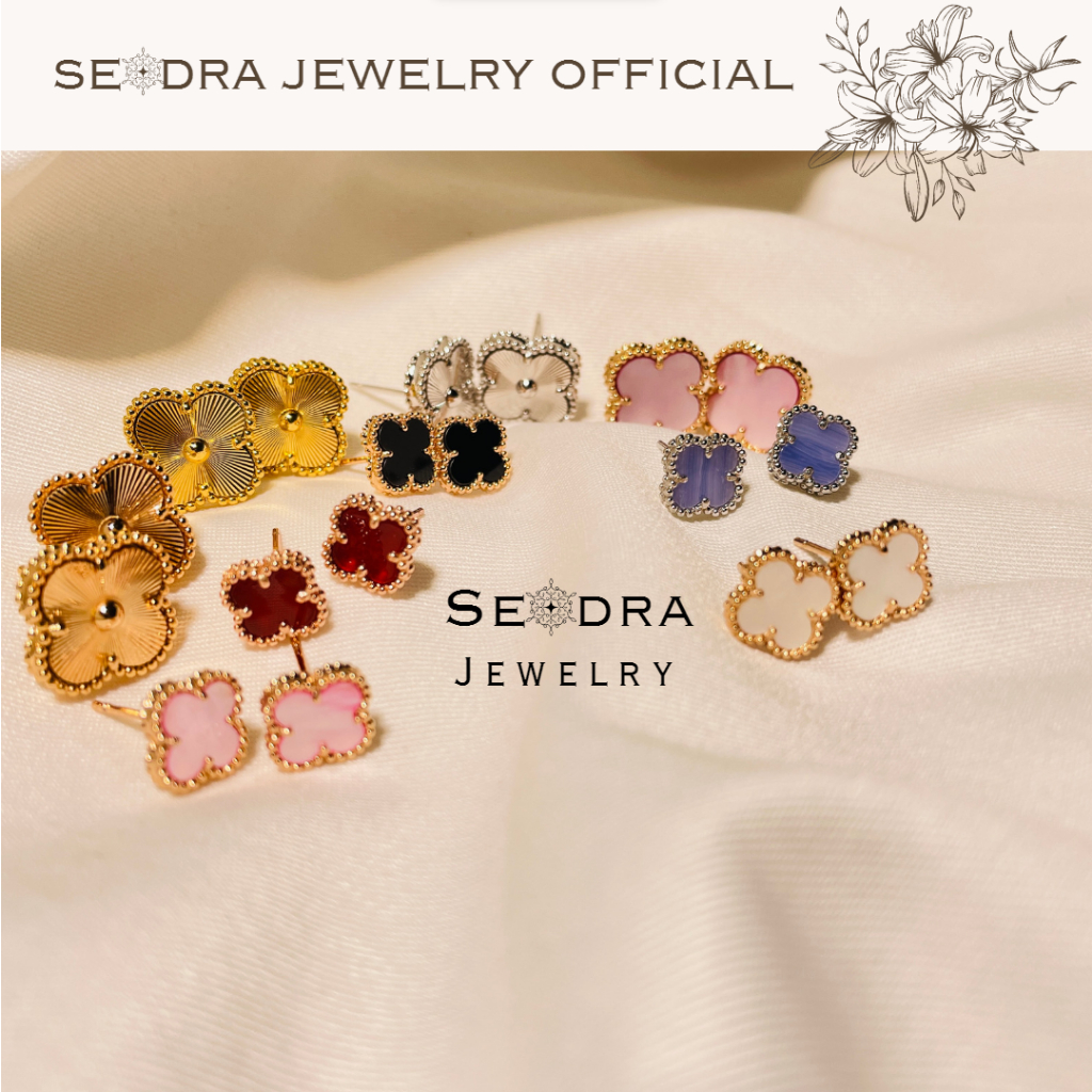 Hitam Seodra PREMIUM • VCA Vancleef ต่างหูชุบทอง 18k • Antinf Flower VAN CLEEF & สี ARPELS • เครื่อง