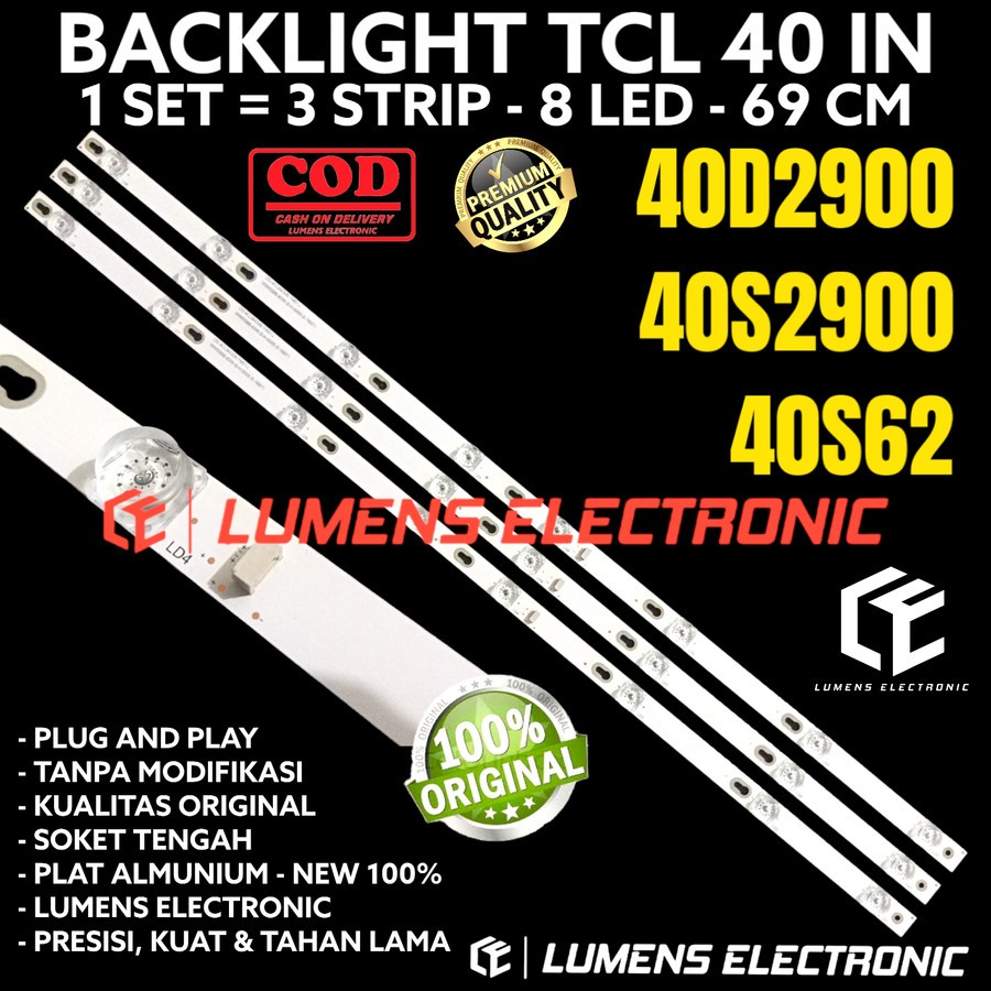 TCL 40 INC LED TV BACKLIGHT 40D2900 40S4900 40S62 40S BL โคมไฟ 8K 6V 8LED 8 ปุ่ม 6900 VOLT LAMP TCL 