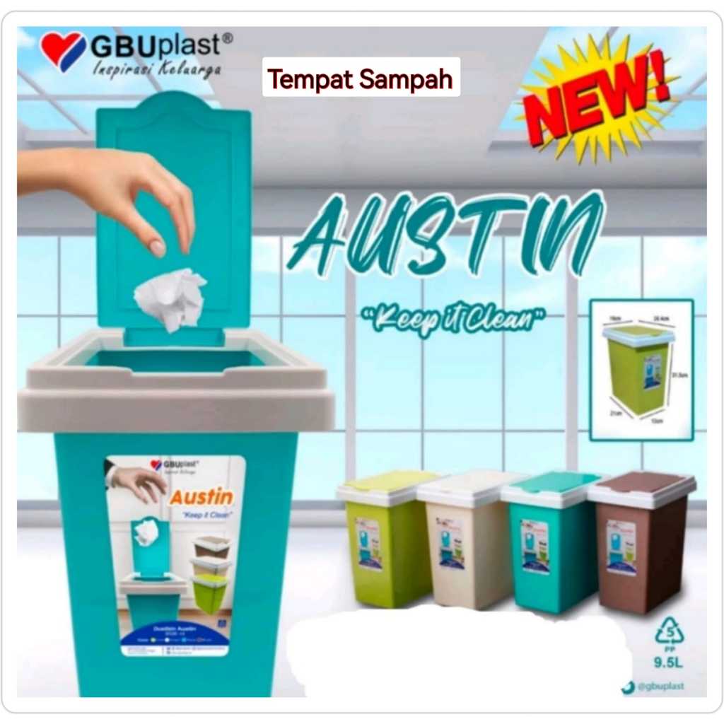 GBU GBUplast Austin ถังขยะ Mini Home Lid DB-001 9.5 ลิตร 55 x 29 x 24 ซม.