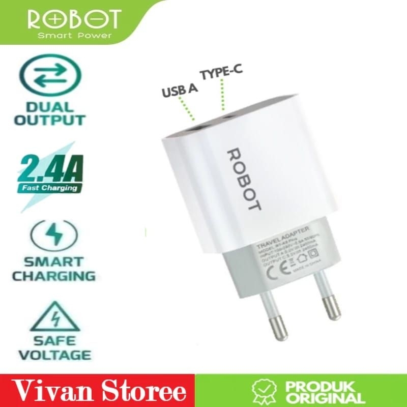 BATAM SHOPPING MALL (IT.TR) K8 PLUS ROBOT ADAPTER CHARGER 2.4A / BATOK CHARGER DUAL OUTPUT USB - A +