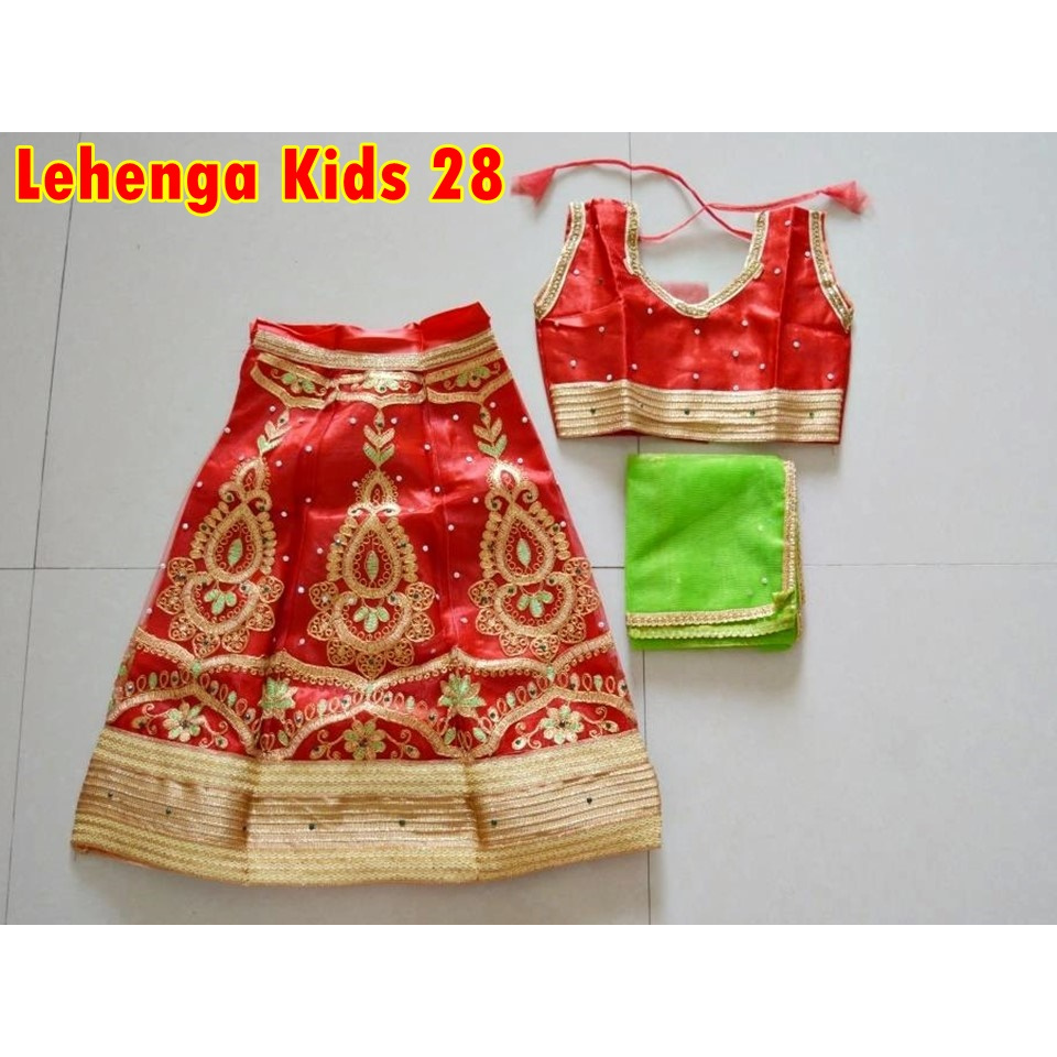 Lehenga เสื้อผ้าอินเดีย สีแดง สีเขียว สําหรับเด็กผู้หญิง อายุ 1 2 3 4 5 ปี