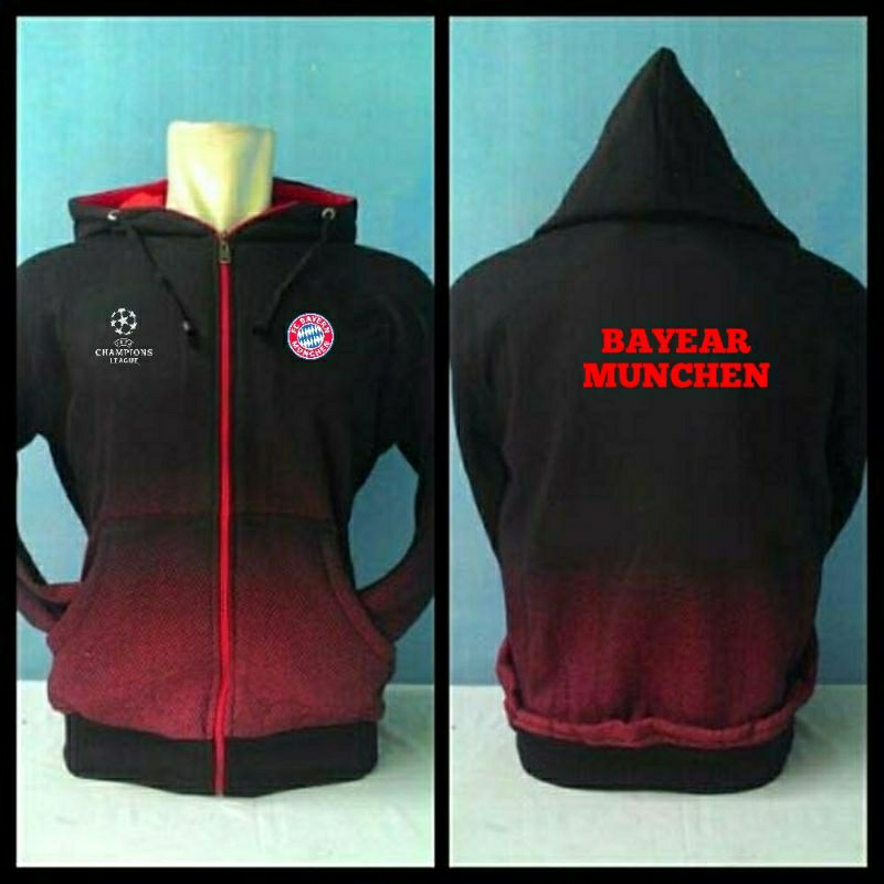 MERAH Bayear Munich Hoodie Jacket ผสมสีดําสีแดง//ที่ขายดีที่สุด Bayear Munich Jacket