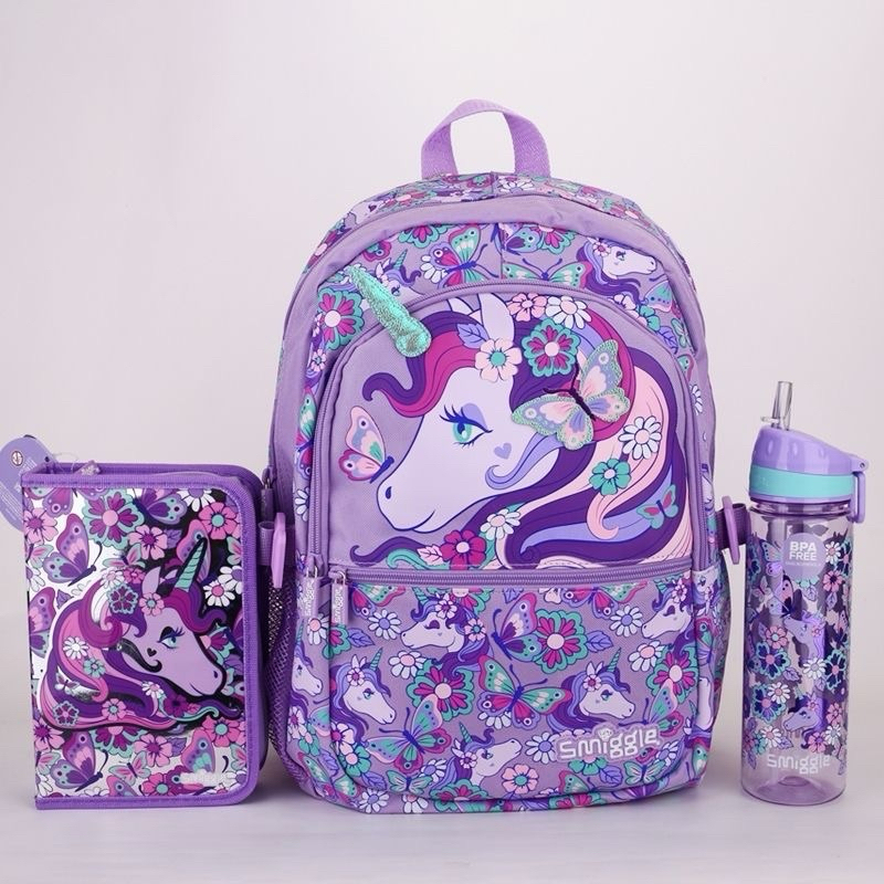 Smiggle Hi มี Unicorn Butterfly Backpack/lunchbag/bottlettlettle