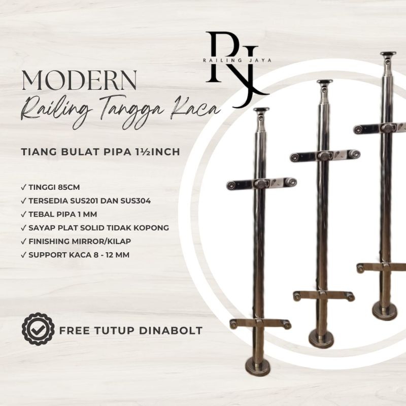 SUS304 STAINLESS ROUND PIPE GLASS STAIR RAILING POLE