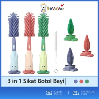 BEVAVAR Sikat Pembersih Botol Silikon 3in1/Sikat Dot Baby Botol Susu Set Dapat Berputar 360 Derajat