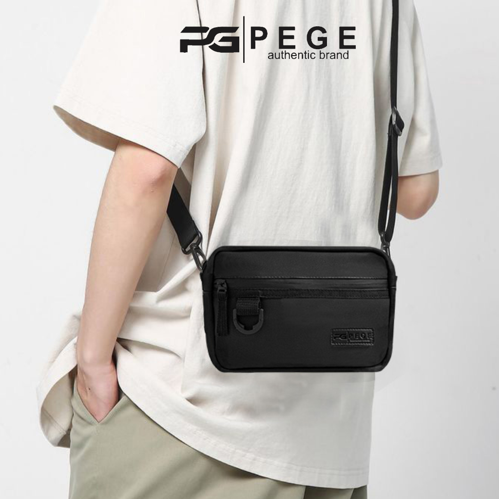 PEGE Barnes Mens Plain Black Sling Bag Waterproof 3-in-1 Model Can Swaddle Handbag Pouch - PG 9022
