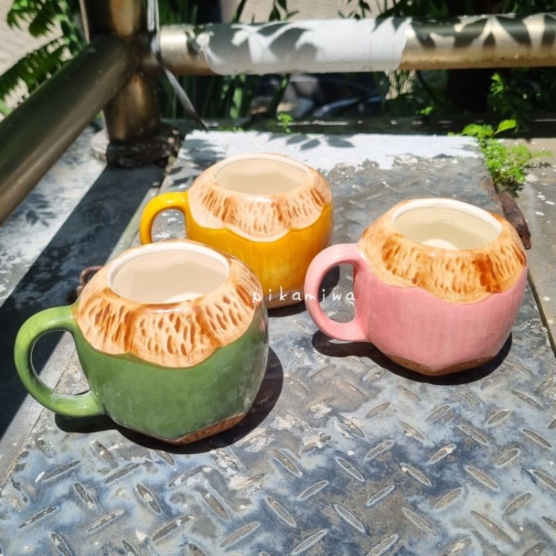 COCONUT MUG GREEN / YELLOW / PINK แก้วเซรามิค แก้วน่ารัก แก้วทรงมะพร้าว แก้วน้ํา ของขวัญน่ารัก ของขวัญสวย