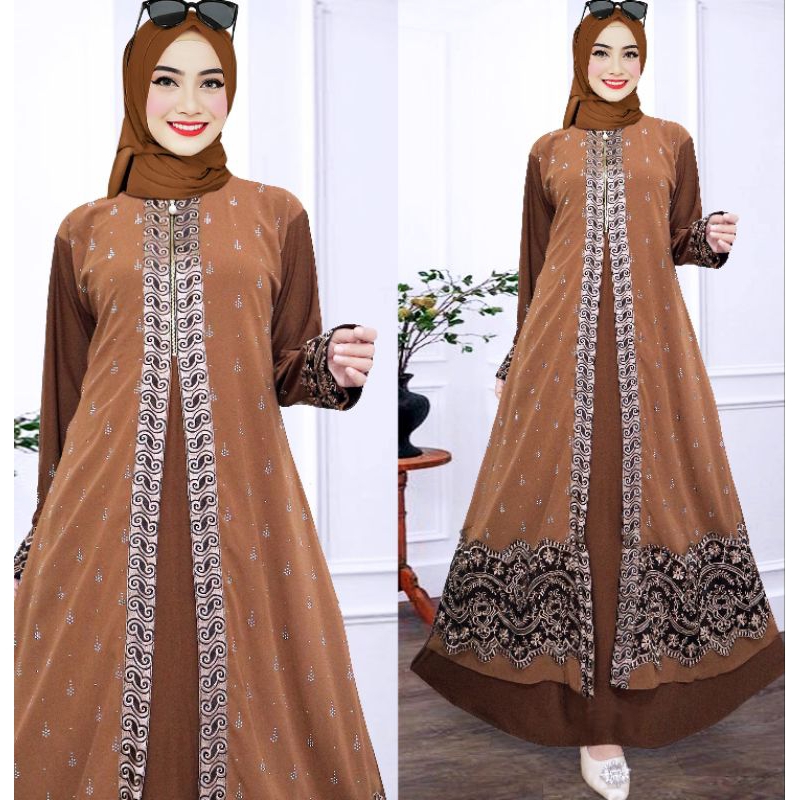 Gamis Abaya ตุรกีพรีเมี่ยม Hawa รหัส 6255 Busui Anggun Diamond Sprinkle ผสมเย็บปักถักร้อยที่สวยงาม