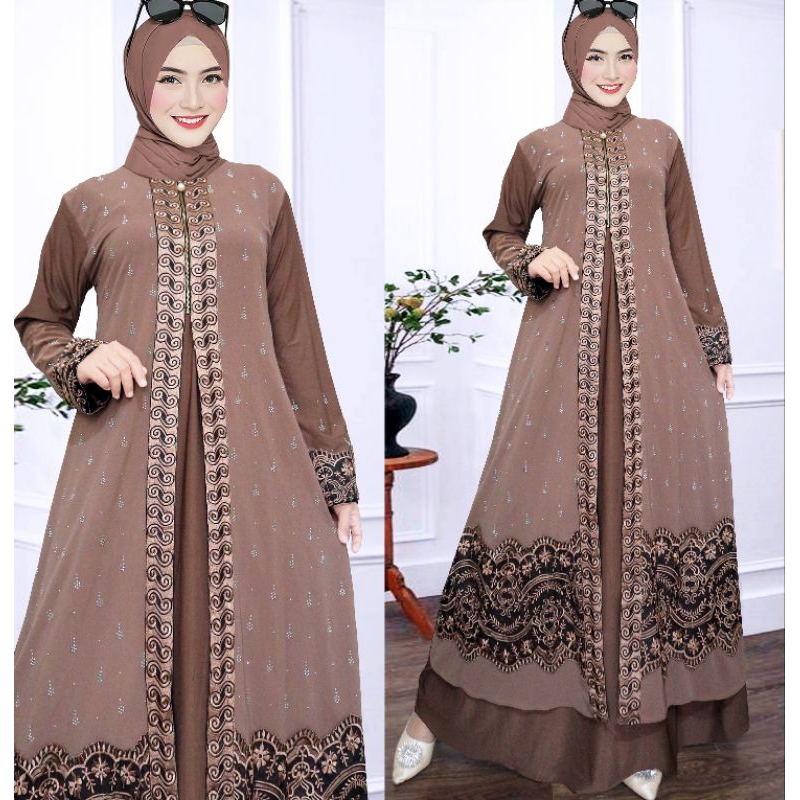 Gamis Abaya ตุรกีพรีเมี่ยม Hawa รหัส 6255 Busui Anggun Diamond Sprinkle ผสมเย็บปักถักร้อยที่สวยงาม