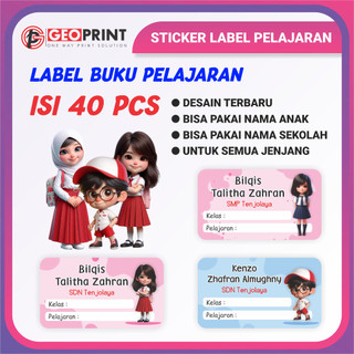 Stiker Label Buku Pelajaran Custom Nama Dan Sekolah Untuk Buku Tulis Isi 40 Pcs - Geo Print
