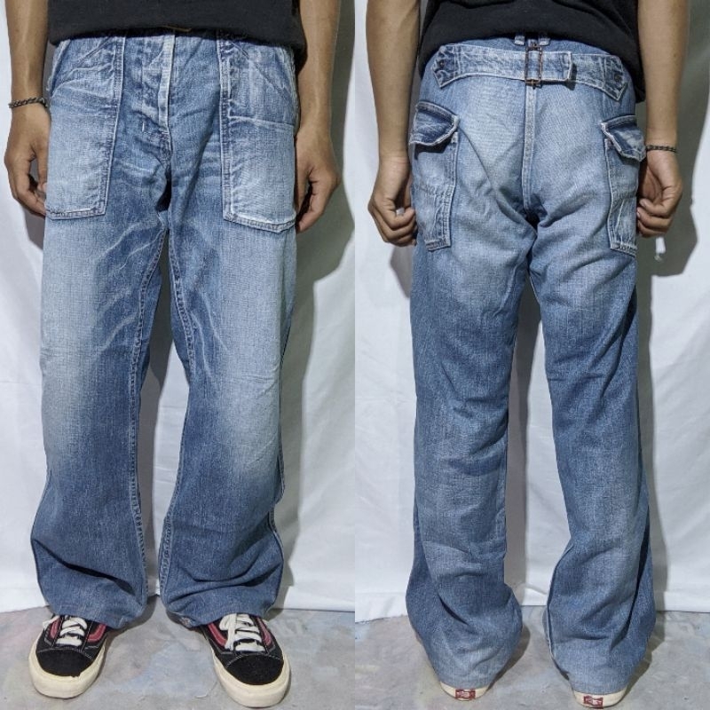 Longpants Jeans Johnbull Kojima Japan Blue Washed Fading Baggy Original Second Preloved CJ319