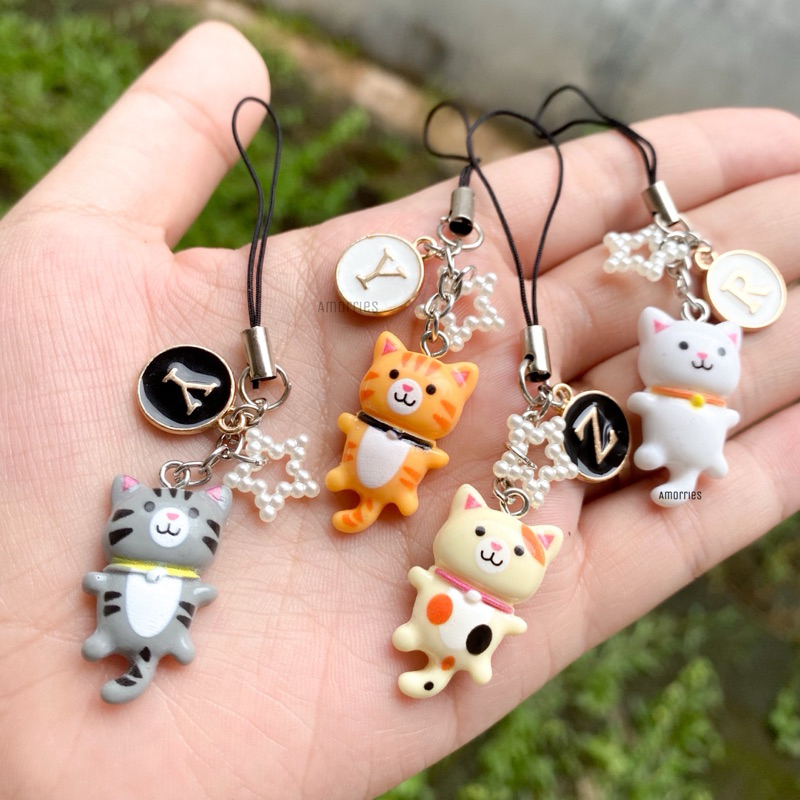 Gantungan PUTIH HP สายคล้องมือถือ กระเป๋าแมวน่ารัก มิกซ์เลิฟ น่ารัก สีขาว ครีม เทา สีส้ม